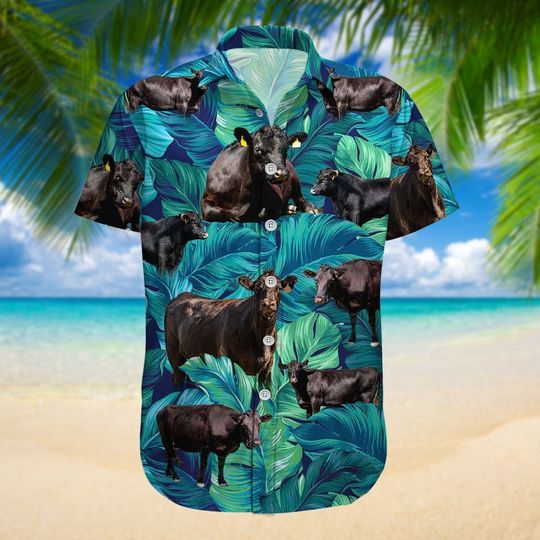 Black Angus Cow Cattle Hawaiian Shirt, Angus Cow Shirt, Cow Hawaiian Shirt