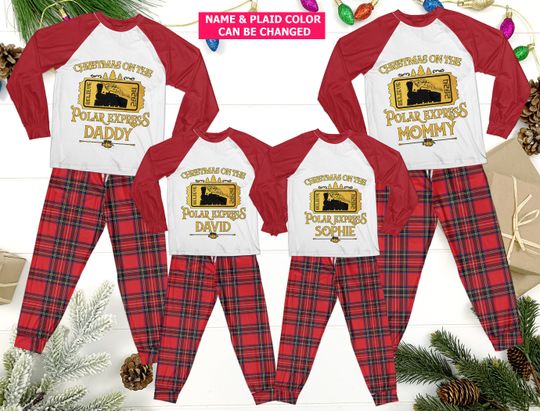 Personalized Red Plaid Family Pajamas Set, Christmas On Polar Express Pajama, Polar Express Family Matching Pajamas For Christmas Holiday