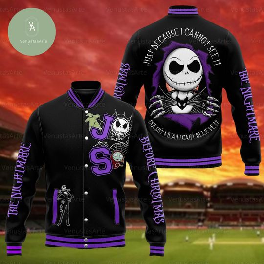 Halloween Jack Skellington Baseball Jacket, Nightmare Before Christmas Merch, Disney Skeleton Jacket, Horror Movie Shirt, Gift For Fan