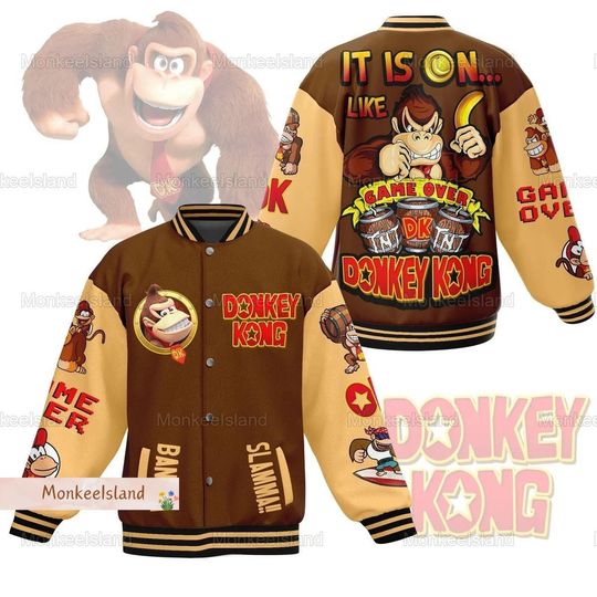 Halloween Donkey Kong Jacket, Super Mario Bros Baseball Jacket, Donkey Kong Jacket Men, Donkey Kong Mario College Jacket, Gift For Gamer