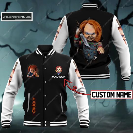 Halloween Chucky Baseball Jacket, Costume Horror Character Jacket Men, Chucky Childs Play Movie Racing Jacket, Spooky Season Movie Shirt