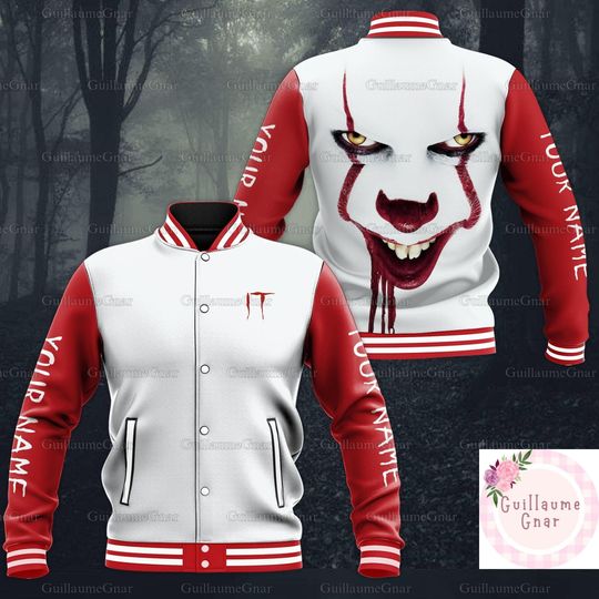 Halloween Pennywise IT Costume Jacket, Clown Jackets Men, Horror Scary Movie Shirt, Personalized Jacket, Pennywise Baseball Jacket