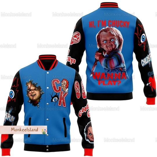 Chucky Doll Baseball Jacket, Horror Chucky Jacket Men, Good Guys Chucky College Jacket, Horror Movie Jacket, Scary Movie Jacket