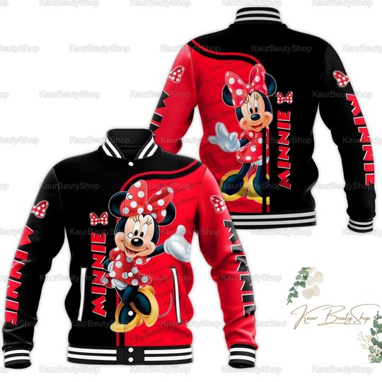 Halloween Minnie Baseball Jacket, Minnie Mouse Jacket, Disney Minnie Jacket, Disneyland Jacket, Minnie Jackets For Men, Minnie Shirt