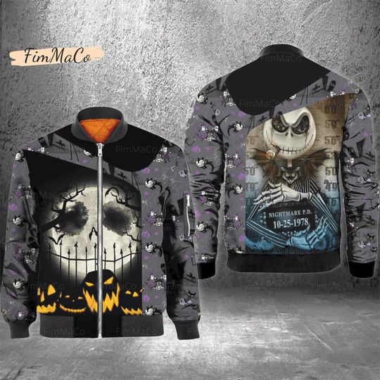 Halloween Jack Skellington Bomber Jacket, Nightmare Before Christmas Shirt, Jack Skellington Jacket, Pumpkin King Shirt, Halloween Gift