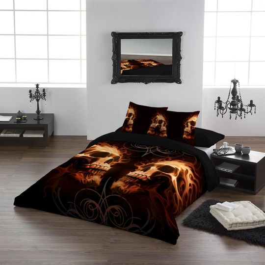 WSH - Skull Face Off - Skull Halloween Bedding set, Vintage Halloween Decoration