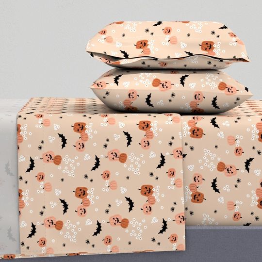 Pumpkins Bats And Spiders Halloween Bedding set, Vintage Halloween Decoration