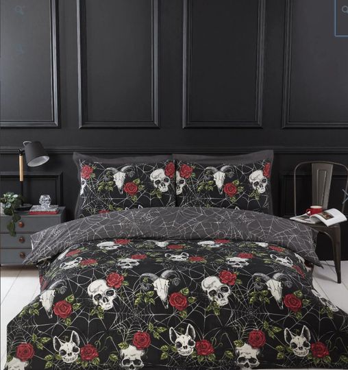 Skulls & Roses Halloween Bedding set, Vintage Halloween Decoration