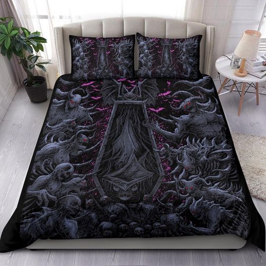 Coffin Shroud Bat Wing Demon Galore Halloween Bedding set, Vintage Halloween Decoration