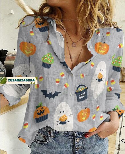 Pumpkin Linen Shirt, Pumpkin Shirt, Pumpkin Halloween Shirt, Fall Shirt Women, Halloween Shirt, Cute Fall Shirt, Boo Halloween Shirt