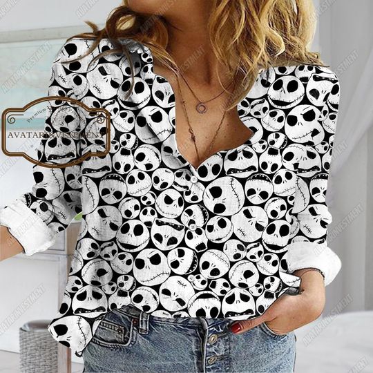 Halloween Jack Skellington Linen Shirt, Jack Skellington Shirt, Horror Linen Shirt, Nightmare Before Christmas, Halloween Linen Shirt