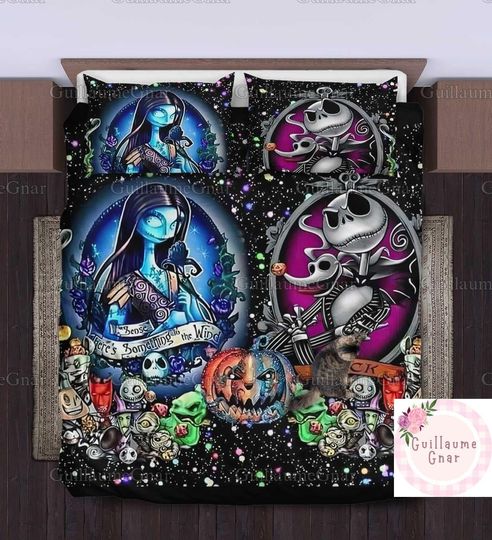 Halloween Jack And Sally Bedding, Jack Skellington Bedding, Nightmare Before Christmas, Magic Kingdom, Halloween Bedding Bedroom Decor