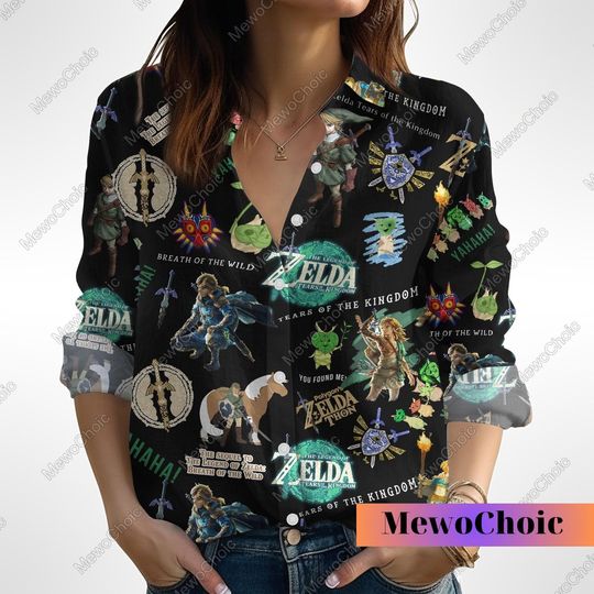 Halloween Zelda Linen Shirt, Gamer Shirt Women, Zelda Women Blouses, Hylian Crest Shirt, Triforce Tshirt, Tears Of The Kingdom Shirt