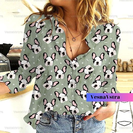 French Bulldog Linen Shirt, Dog Shirts For Women, Frenchie Shirt Women, Cute French Dog Shirt, Dog Mom Shirt, French Bulldog Shirt