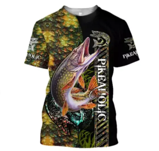Fishaholic Northern Pike Fishing Camo shirt 3d// all printed- shirt 3d gift