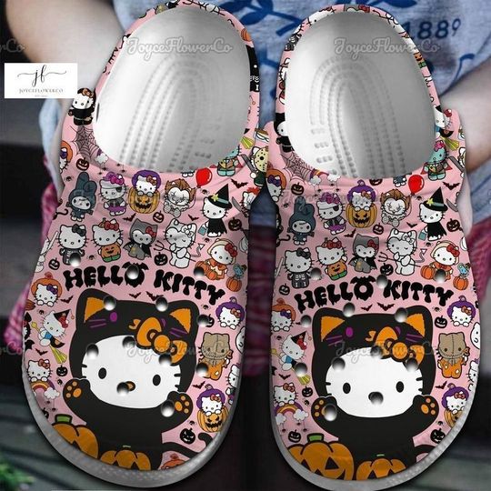 Cute Hello Kitty Halloween Clogs, Halloween Hello Kitty Horror Shoes, Spooky Kitty Cat Shoes, Horror Movie Shoes, Halloween Gift