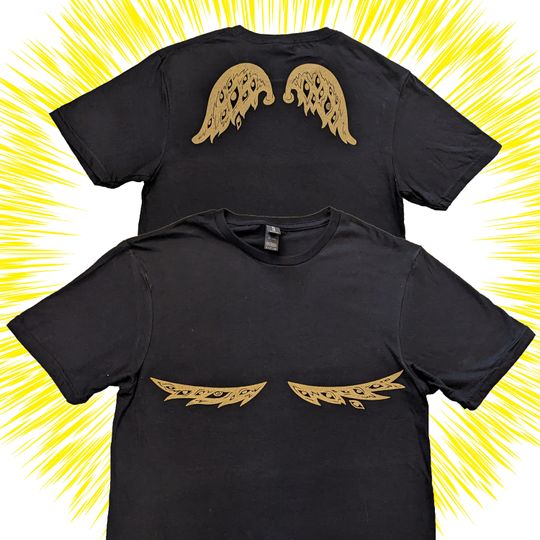 Divine Scars- Metallic Gold Angel Wings Chest Scars Double Sided Hand Screen-printed T-shirt