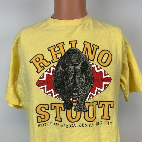 Rhino Stout Kenya Africa Double Sided T Shirt Vtg 90s Crazy Hawaii Made USA