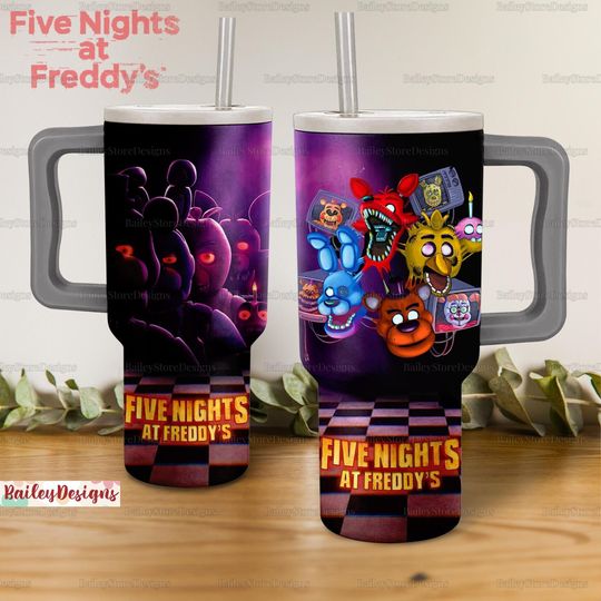 Five Nights At Freddys Tumbler, Freddy Fazbear Tumbler 40oz, Horror Game Tumbler, 5NF Halloween Tumbler, Freddys Bear Coffee Tumbler