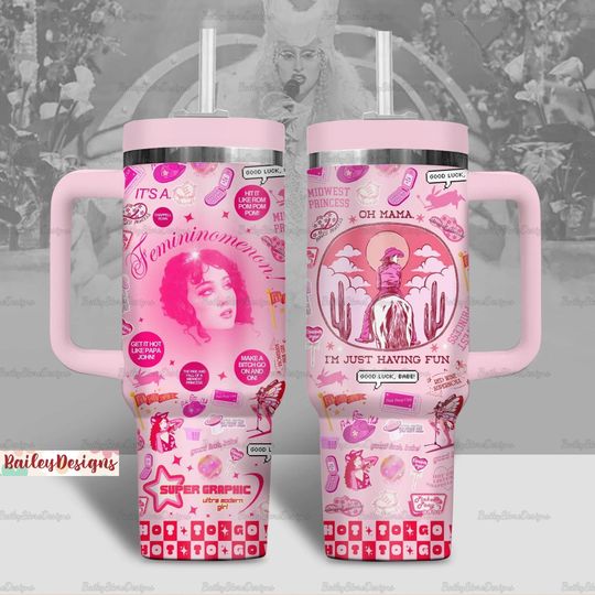Chappell Roan Tumbler 40oz, Pink Pony Club Tumbler Cup, Good Luck Babe Girls Tumbler, Sapphic Lesbian Tumbler, Midwest Princess Tour