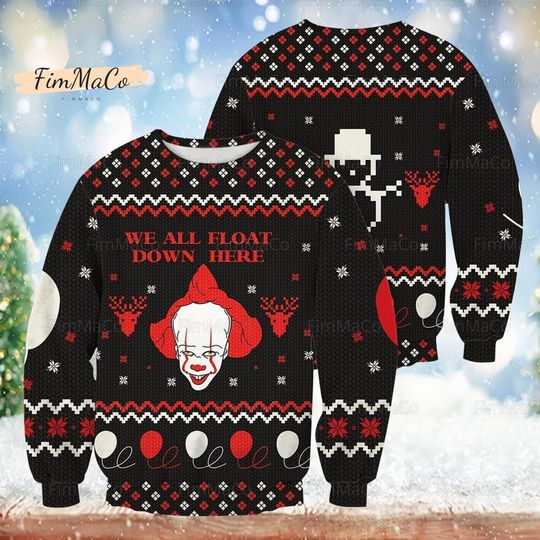 Halloween Pennywise Ugly Sweater, Horror Movie Shirt, It Holiday Sweater, Horror Pennywise Sweater, Halloween Horror Night Shirt