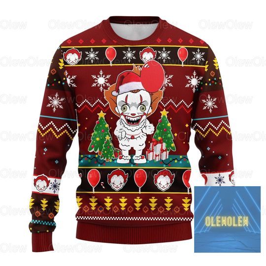 Christmas Pennywise Sweater, Pennywise Ugly Sweater, Pennywise Ugly Christmas Sweater, IT Movie Sweater, Horror Xmas Sweater