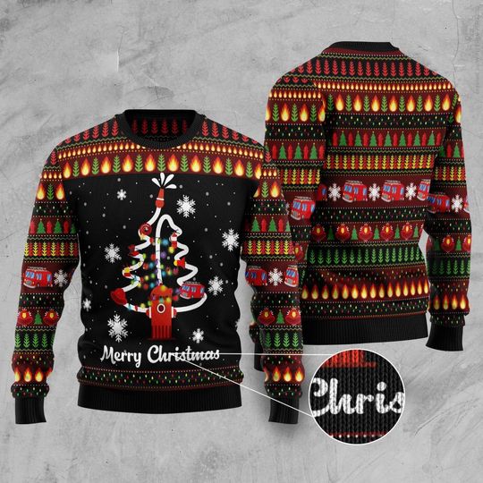 Firefighter Ugly Christmas Sweater, Christmas Ugly Sweater 3D, Family Christmas Ugly Sweater For Men & Women