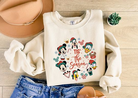 Tis The Season Disney Sweatshirt, Mickey Mouse Christmas Hoodie, Disney Christmas Light Sweater, Donald Duck and Goofy Christmas Sweater