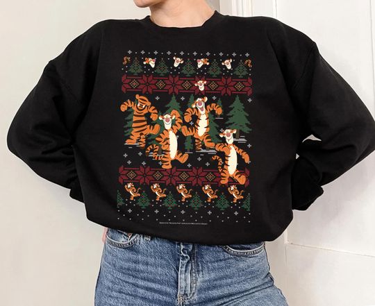 Disney Christmas Winnie The Pooh Tigger Ugly Christmas Sweatshirt, Tigger Xmas Lights Shirt, Disneyland Family Christmas Matching Shirt