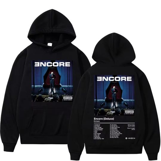 Rapper Eminem Album Encore Double Sided Graphic Hoodie, High Street Fashion Oversized Pullovers Men Women Hip Hop Vintage Hoodies