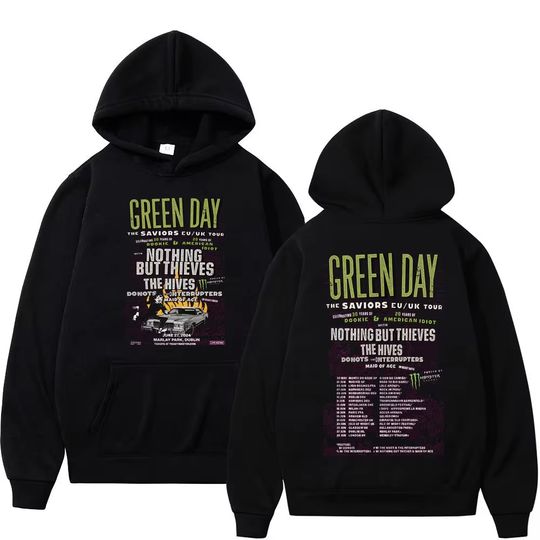 2024 Green Day Bands The Saviors Tour Poster Print Hoodie, Men Women Hip Hop Rock Vintage Hoodie, Fashion Casual Loose Hoodies