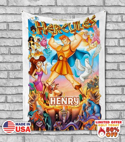 Custom Name Blanket Disney Hercules Tapestry Personalized Fleece Blanket