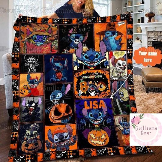 Halloween Stitch Quilt, Disney Halloween Quilt, Stitch Decor Home, Stitch Personalized