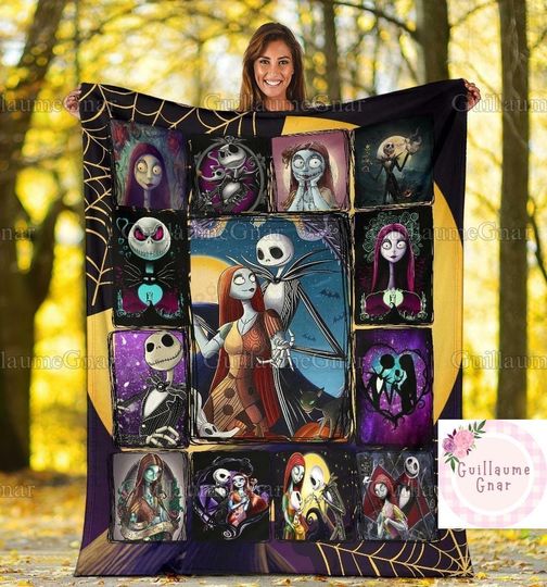 Halloween Jack And Sally Fleece Blanket, Halloween Disney, Jack Skellington Blanket