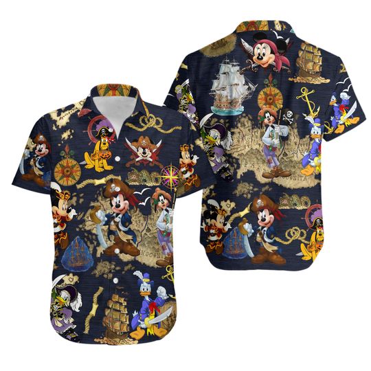 Discover Disney Pirates of Caribbean Hawaiian Shirt, Woven Polyester Fabric Shirt, Summer Short Sleeve Button Down Shirts For Men, Women