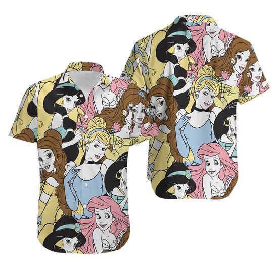Disney Princess Sketches Hawaiian shirt, Men Women Fashion Disney Short Sleeve Hawaiian Casual Shirt, Vintage Button Down Shirt