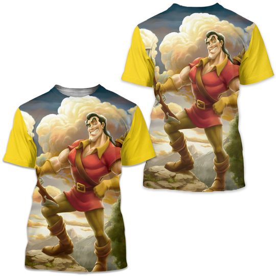 Gaston Beauty & The Beast Brick Red Gold Clouds Disney T-shirts