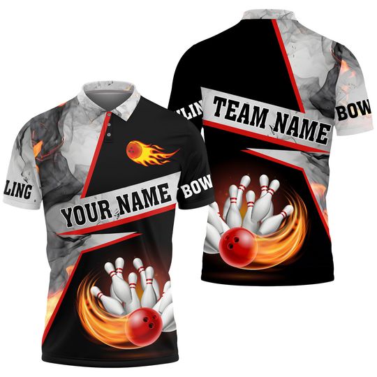 Custom 3D Bowling Flame Grey Smoke Pattern Shirt, Sport Team Shirt, Gift For Him