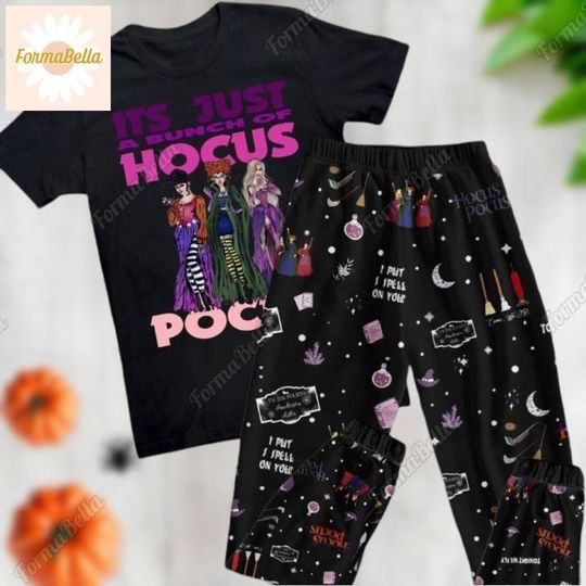 Halloween Hocus Pocus T-Shirt And Pants Pajamas, Sanderson Sisters Pajamas Set, Disney Witches Characters Pjs, Halloween Party Tee