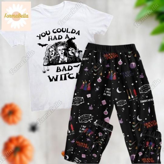 Halloween Hocus Pocus Pajamas Set, Disney Bad Witches Tshirts, Sanderson Sisters Pjs, Halloween Movie Pants Pajamas, Gifts For Her