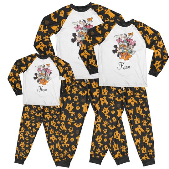 Personalized Halloween Mickey And Friends Pajama Set, Custom Name Disney Family Pyjamas, Custom Disneyland Couple Matching Pjs