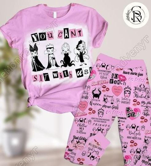 Villains Evil Halloween Pajamas, Disney Horror Movie Pj Set, Villains You Cant Sit With Us Queen Pajamas, Maleficent Midnight Shirt