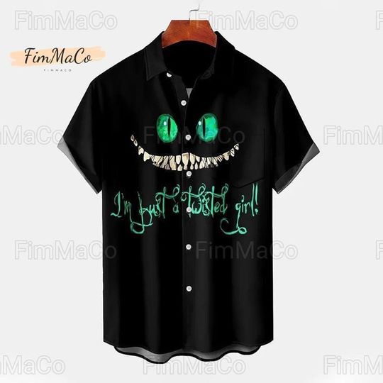 Halloween Cheshire Cat Button Shirt, Alice In Wonderland Hawaiian Shirt, Disney Trip Tee, Spooky Season Merch, Magic Kingdom Shirt