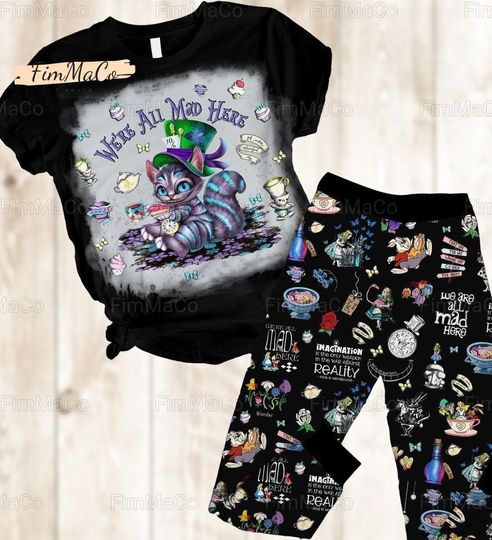 Halloween Cheshire Cat Pajamas Set, Alice In Wonderland Tshirt, Disney Cat Pajamas Family, Cheshire Cat Set Of Pajamas, Disney Fan Gift