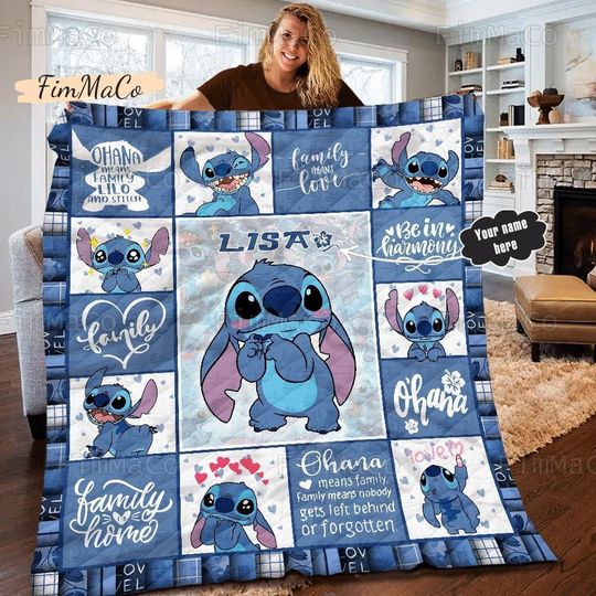 Personalized Stitch Blanket, Ohana Stitch Blanket, Stitch Bedding Blanket, Funny Stitch Blanket, Disneyland Blanket