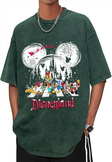 Custom Name Mickey And Friends Abbey Road Walking Christmas Washed T-shirt, Disney X-mas Castle Shirt