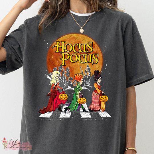 Hocus Pocus Sanderson Sisters Abbey Road Pumpkin Shirt, Disney Witch Scary Movie Tee, Disneyland Halloween Trip Gift