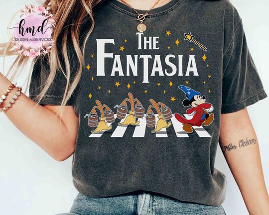 Retro Sorcerer Mickey and Magic Brooms Walking Abbey Road T-shirt, Disneyland Fantasia Tee, WDW Disney's Hollywood Studios Family Trip