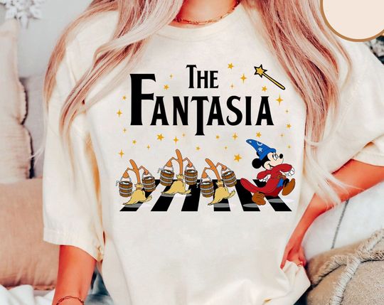 Vintage Sorcerer Mickey And Magic Brooms Walking Abbey Road Shirt, Disneyland Fantasia shirt, Tee, Disneyland Family Trip, Wdw Magic Kingdom