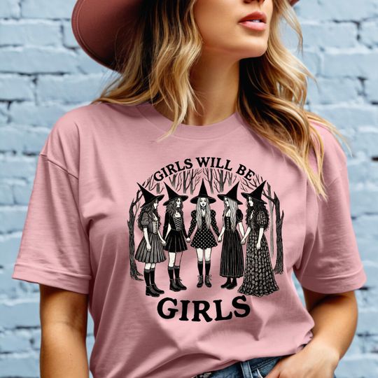 Vintage Girls Will Be Girls Witch  Shirt, Funny Witch Vintage Shirt, Vintage Halloween Women Shirt, Witchy Vibes Shirt